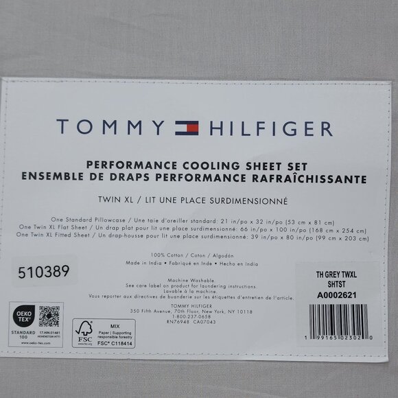 Tommy Hilfiger Performance Cooling Sheet Set Twin XL 100% Cotton Grey - Picture 4 of 13